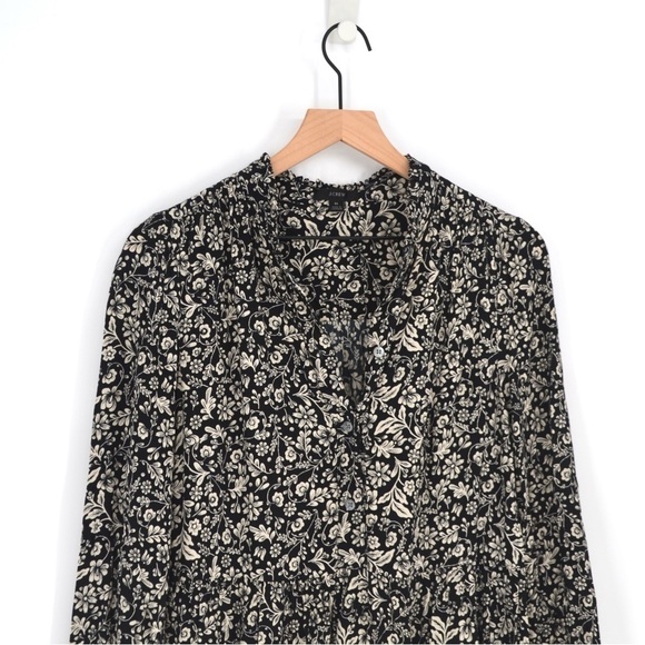 J. CREW Tiered Flowy Mini Dress in Floral Print Black White Women's M - Picture 4 of 11